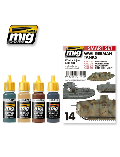 AMMO by Mig A.MIG-7144 Набір модельних фарб WW1 German Tanks Colors Smart Set AMMO by Mig A.MIG-7144 Набір модельних фарб WW1 German Tanks Colors Smart Set