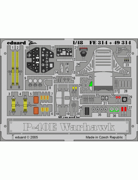 Eduard FE314 Набор фототравления для модели P-40E Warhawk
