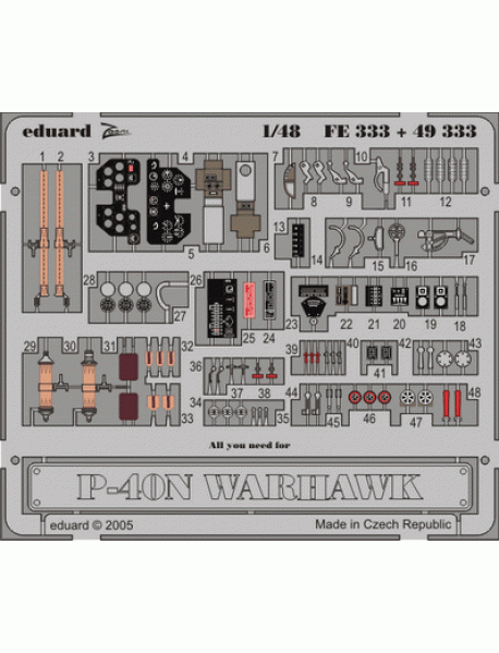Eduard FE333 Фототравлення інтер'єру моделі літака P-40N Warhawk